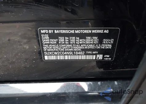 2022 BMW X7 xDrive40I from USA, damaged, VIN 5UXCW2C04N9L18482